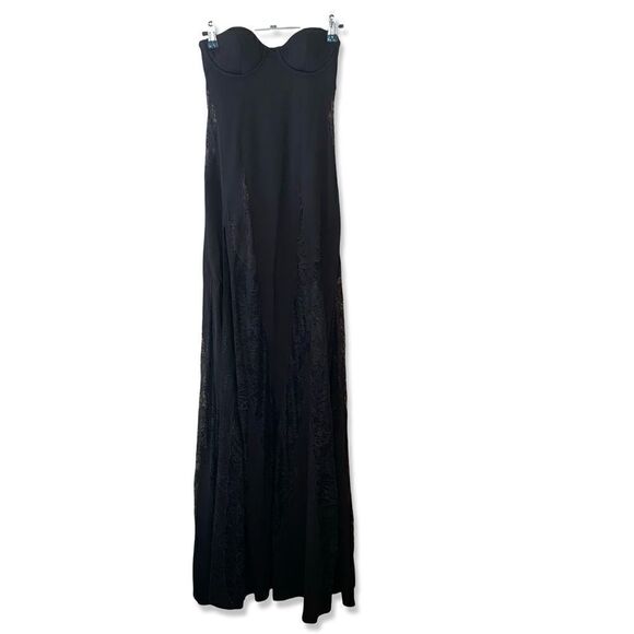 Retrofete Evangeline Dress black corset lace up maxi high slit gown bustier XS - Picture 9 of 16